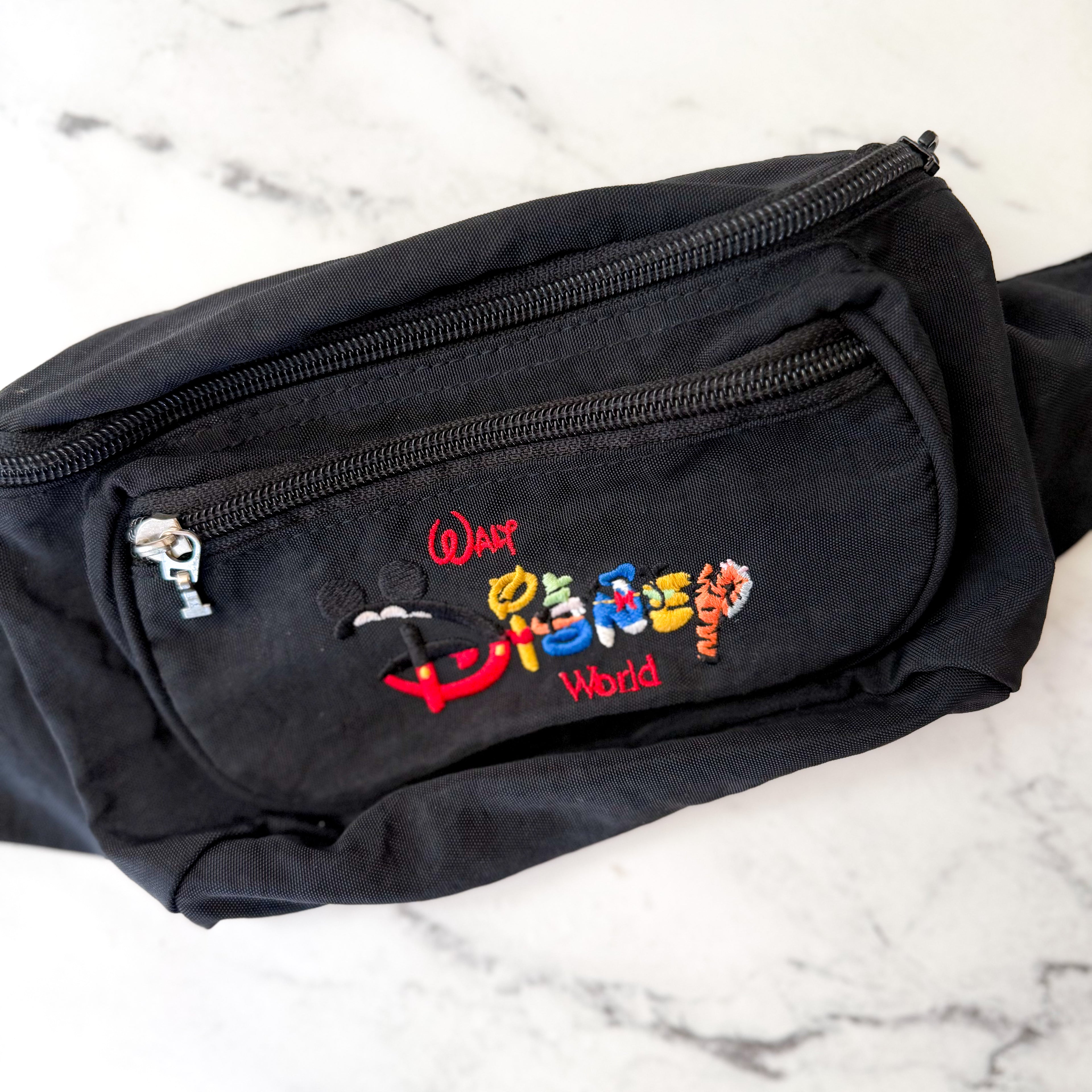 Vintage 90s Walt Disney World Embroidered Fanny Pack | Black Retro Waist Bag