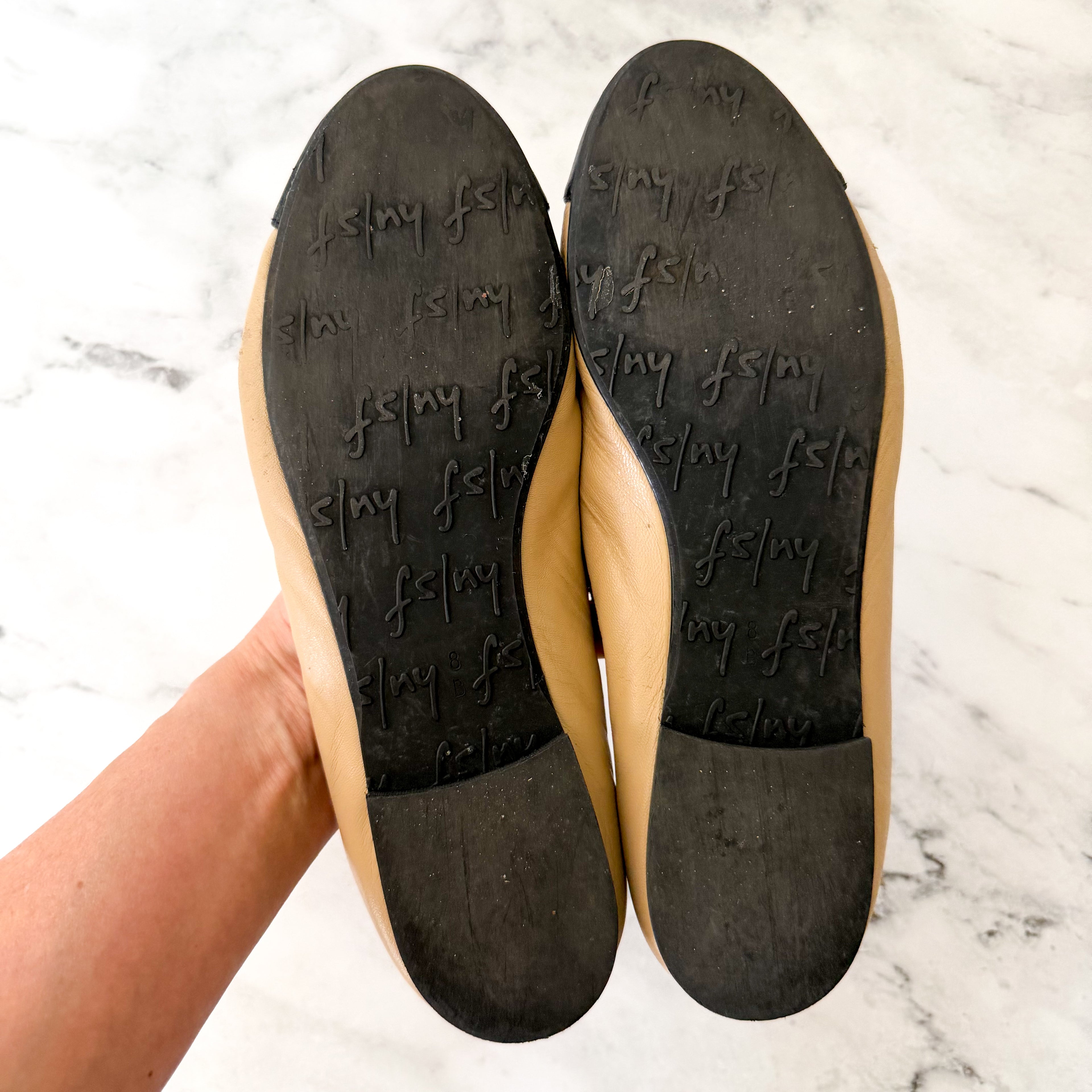 French Sole New York FS/NY Index Ballet Leather Tan &amp; Black Ballet Flats | 8