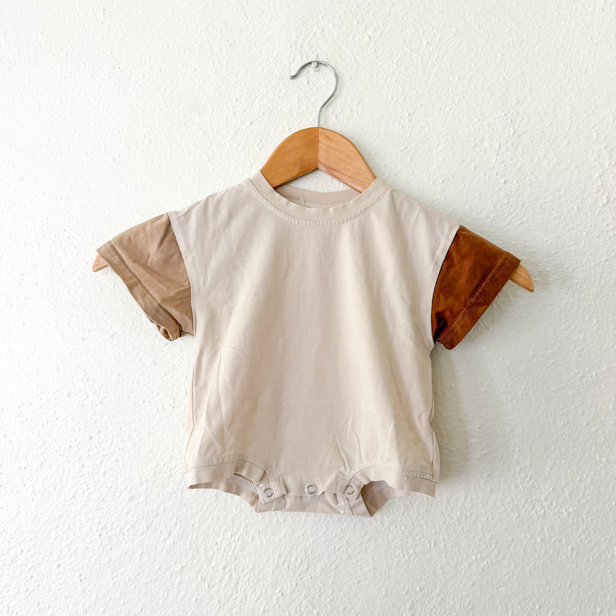 Unbranded Neutral Tan Brown Oversized Color Block Short Sleeve T-Shirt Bodysuit | 3-6m