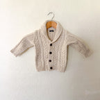 Next Wool Blend Cream Marl Cable Knit Shawl Collar Sweater | 12-18m