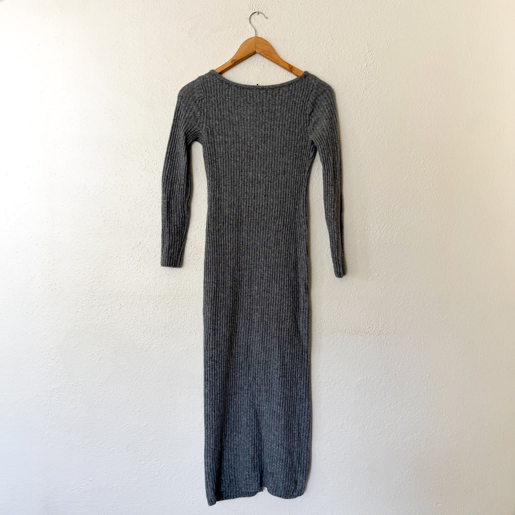 Abercrombie & Fitch Ribbed Wool-Blend Midi Sweater Dress in Dark Grey | XSP