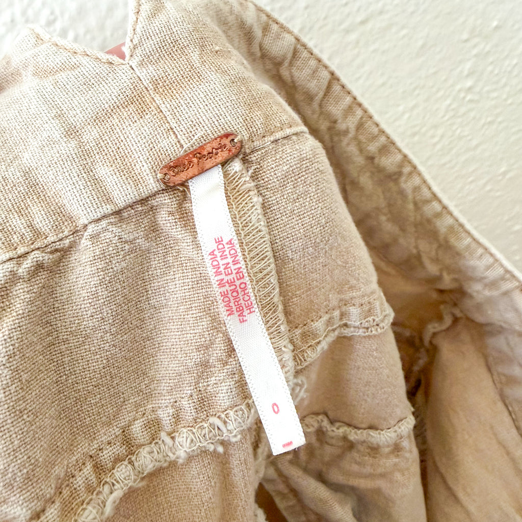 Free People Sweet Talk Linen Blend Wide Leg Cropped Chino Pants in Croissant Beige | 0