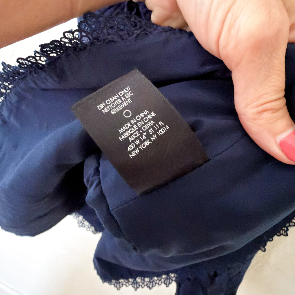 Alice + Olivia Diona Navy Blue Broderie Butterfly Lace Mini Dress | 0