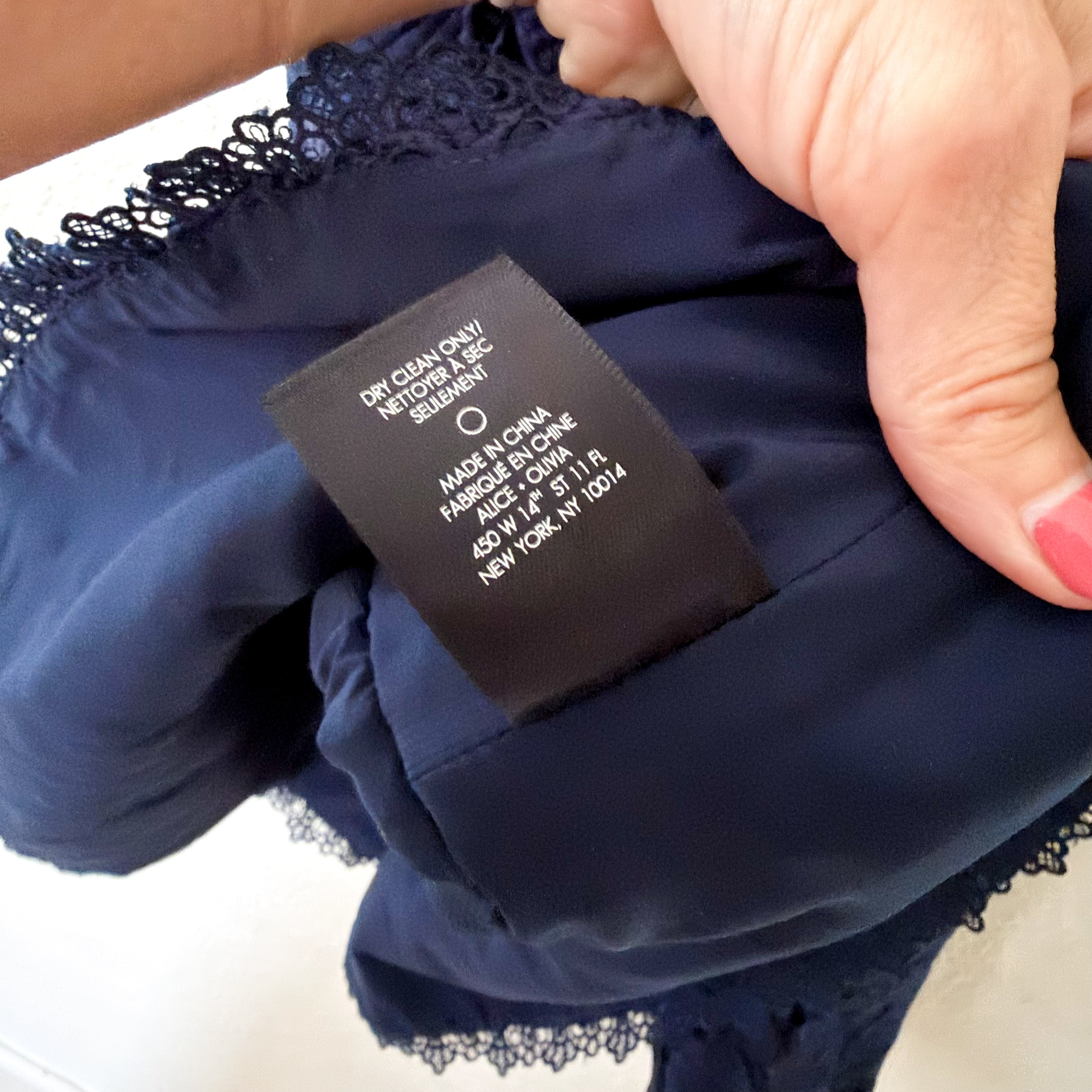 Alice + Olivia Diona Navy Blue Broderie Butterfly Lace Mini Dress | 0