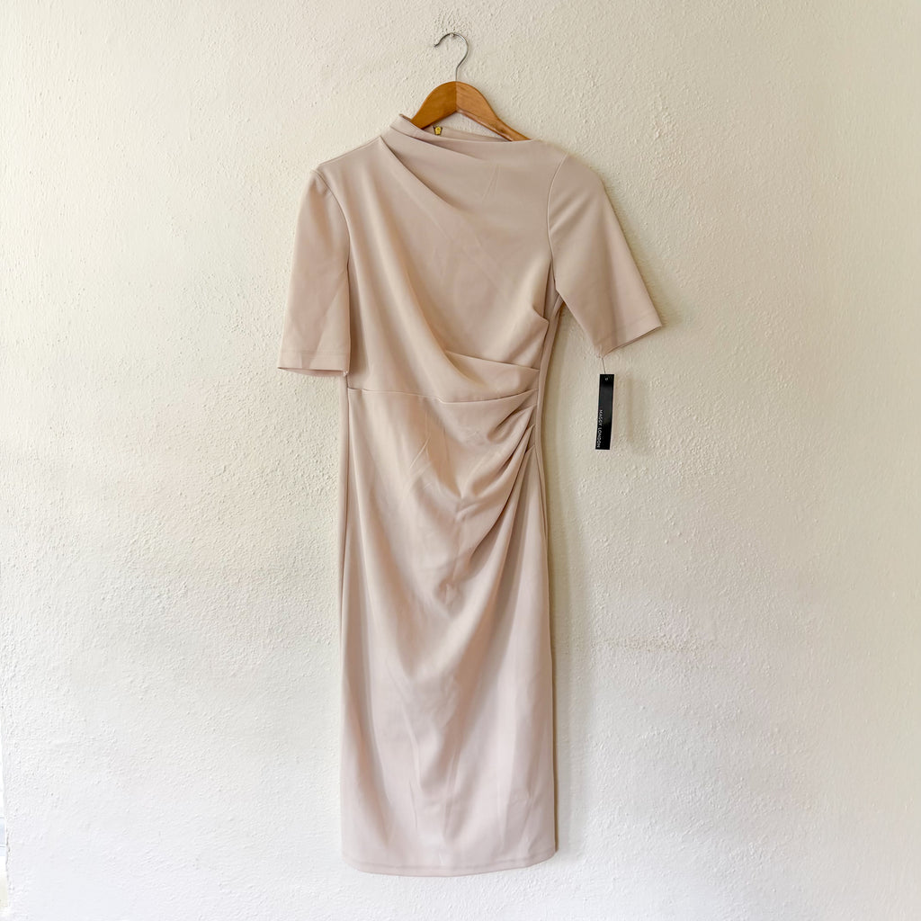Maggy London Erin Below the Knee Elbow Sleeve Midi Dress in Horn Cream | 0