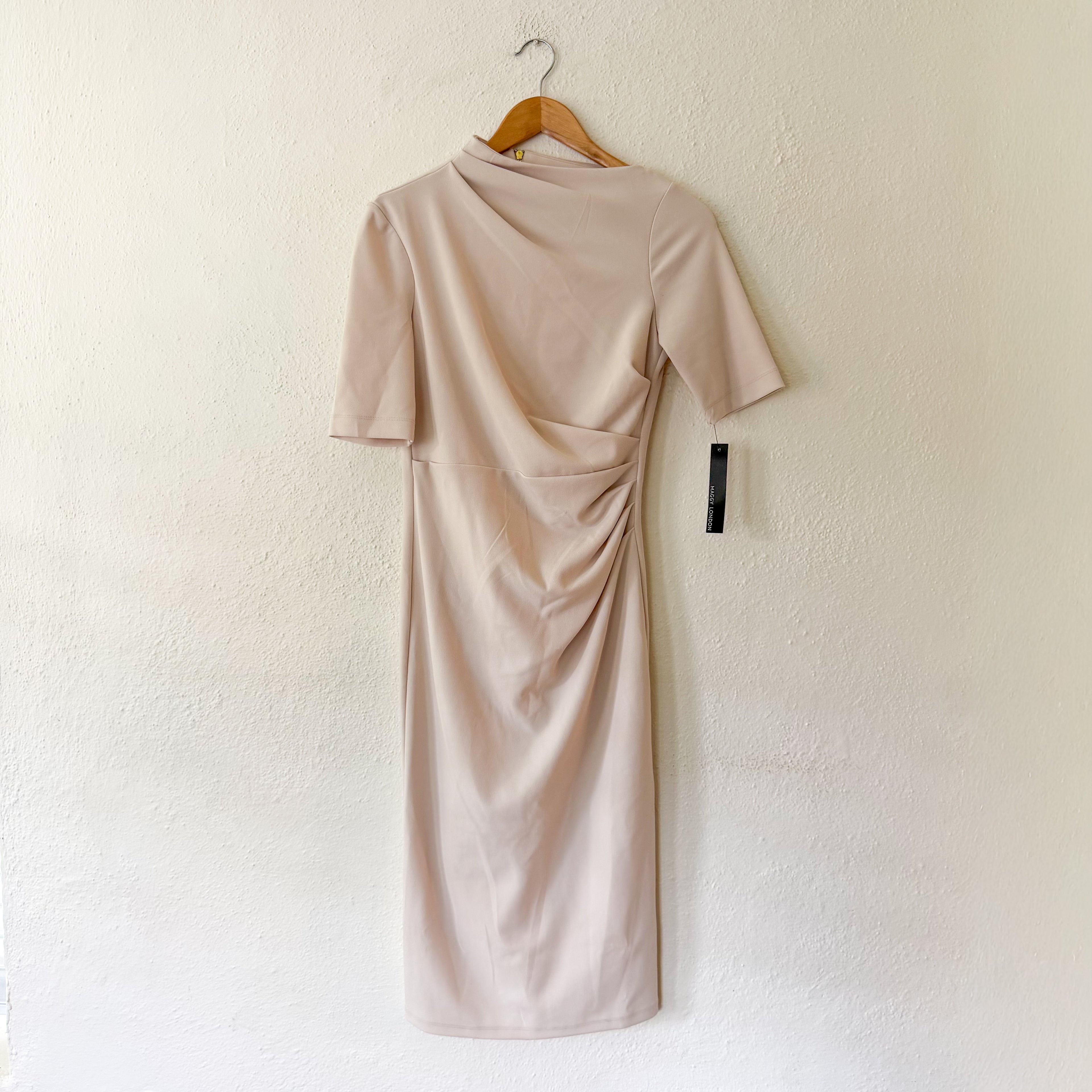 Maggy London Erin Below the Knee Elbow Sleeve Midi Dress in Horn Cream | 0