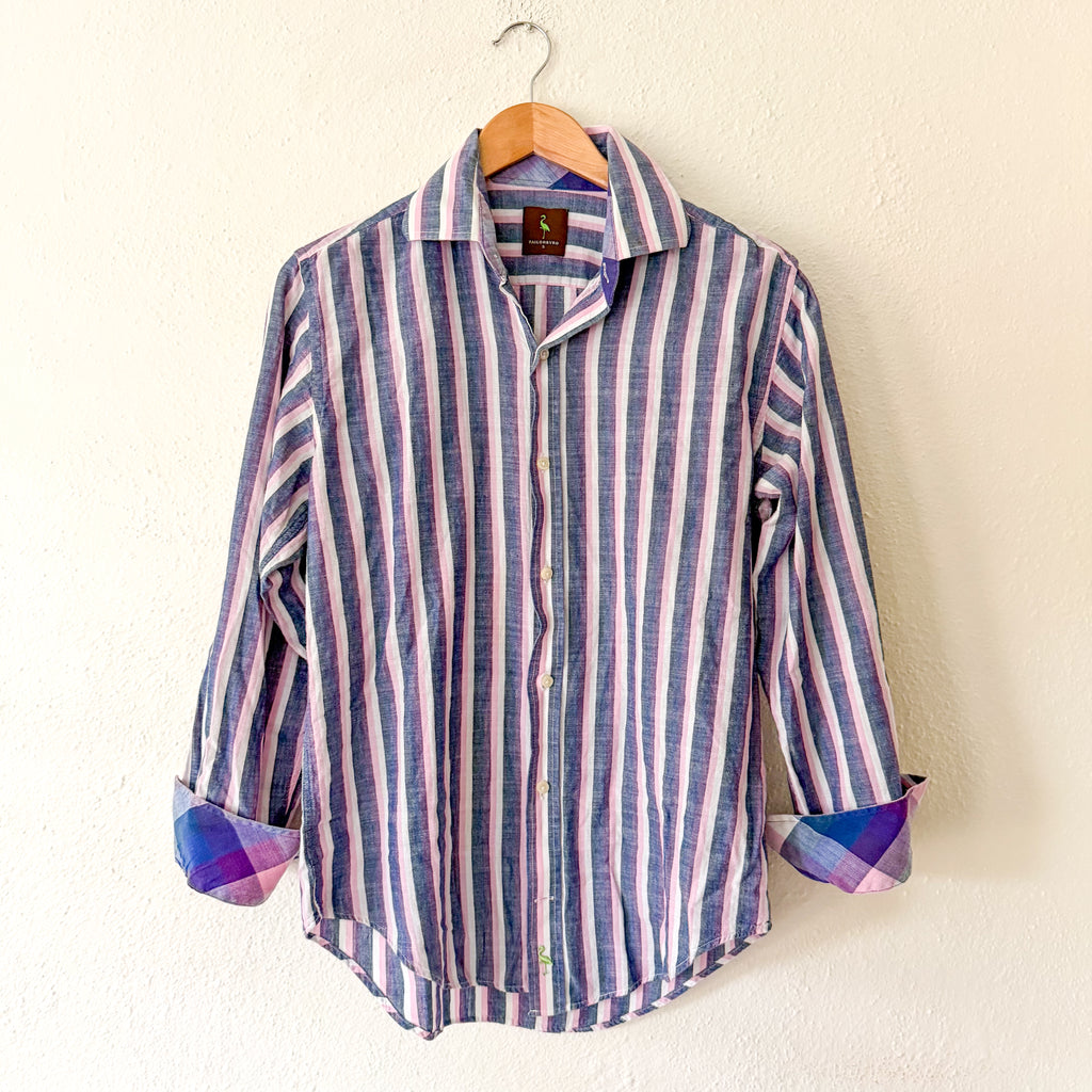 Taylorbyrd 100% Cotton Oversized Purple Striped Button Down Shirt | S