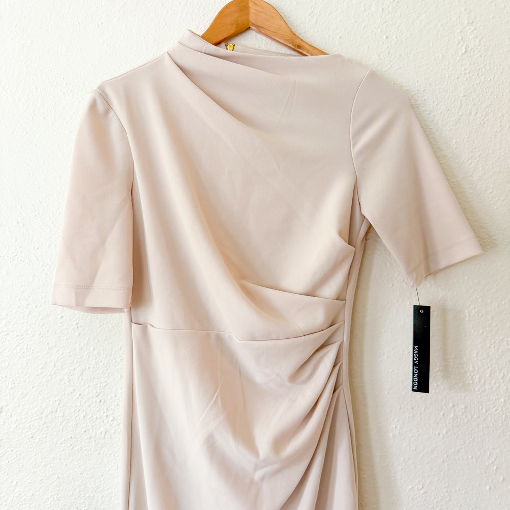 Maggy London Erin Below the Knee Elbow Sleeve Midi Dress in Horn Cream | 0