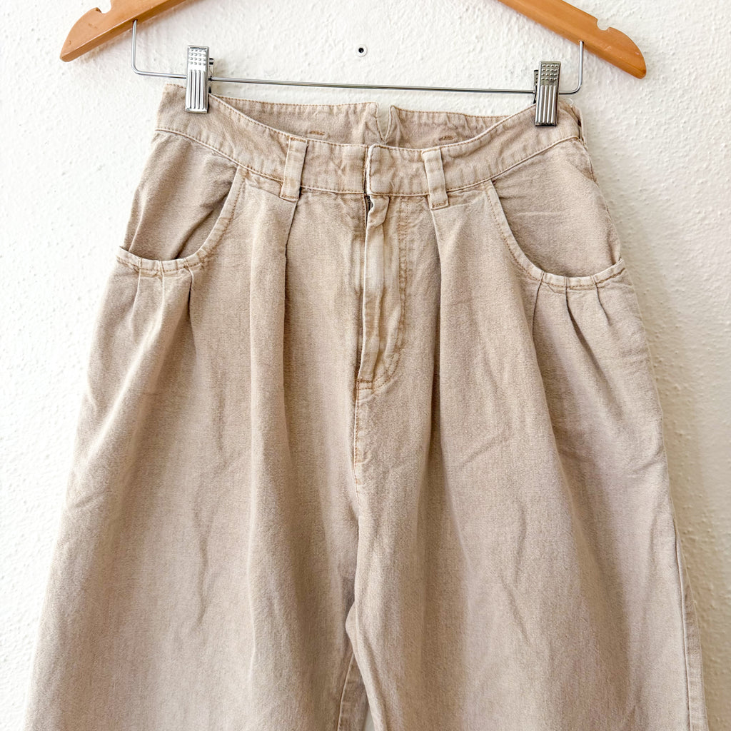 Free People Sweet Talk Linen Blend Wide Leg Cropped Chino Pants in Croissant Beige | 0