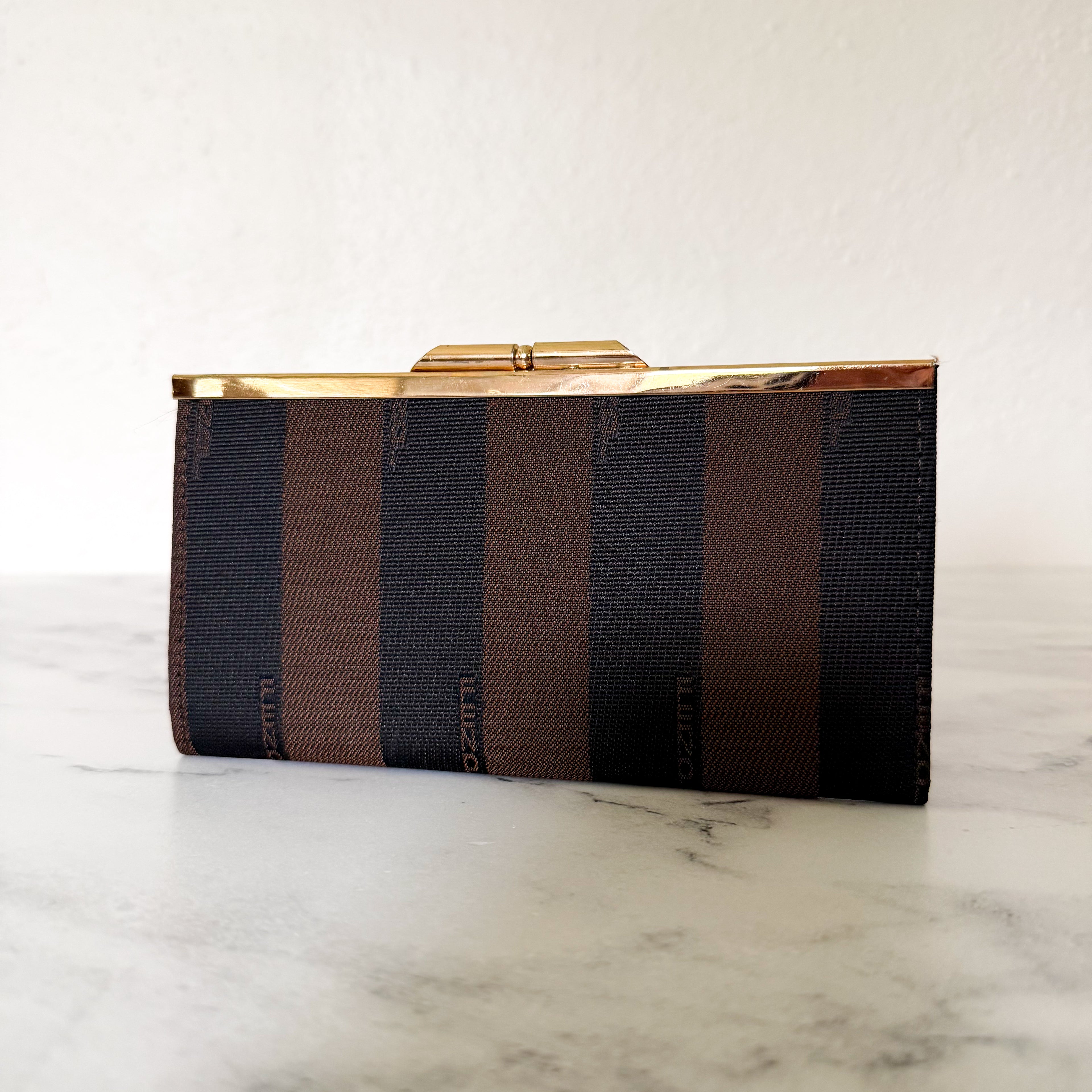 Vintage Small Fendi Pequin Striped Snap Top Coin Wallet