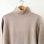 H&M Oversized Mock Neck Side Slit Turtleneck Sweater in Beige | S