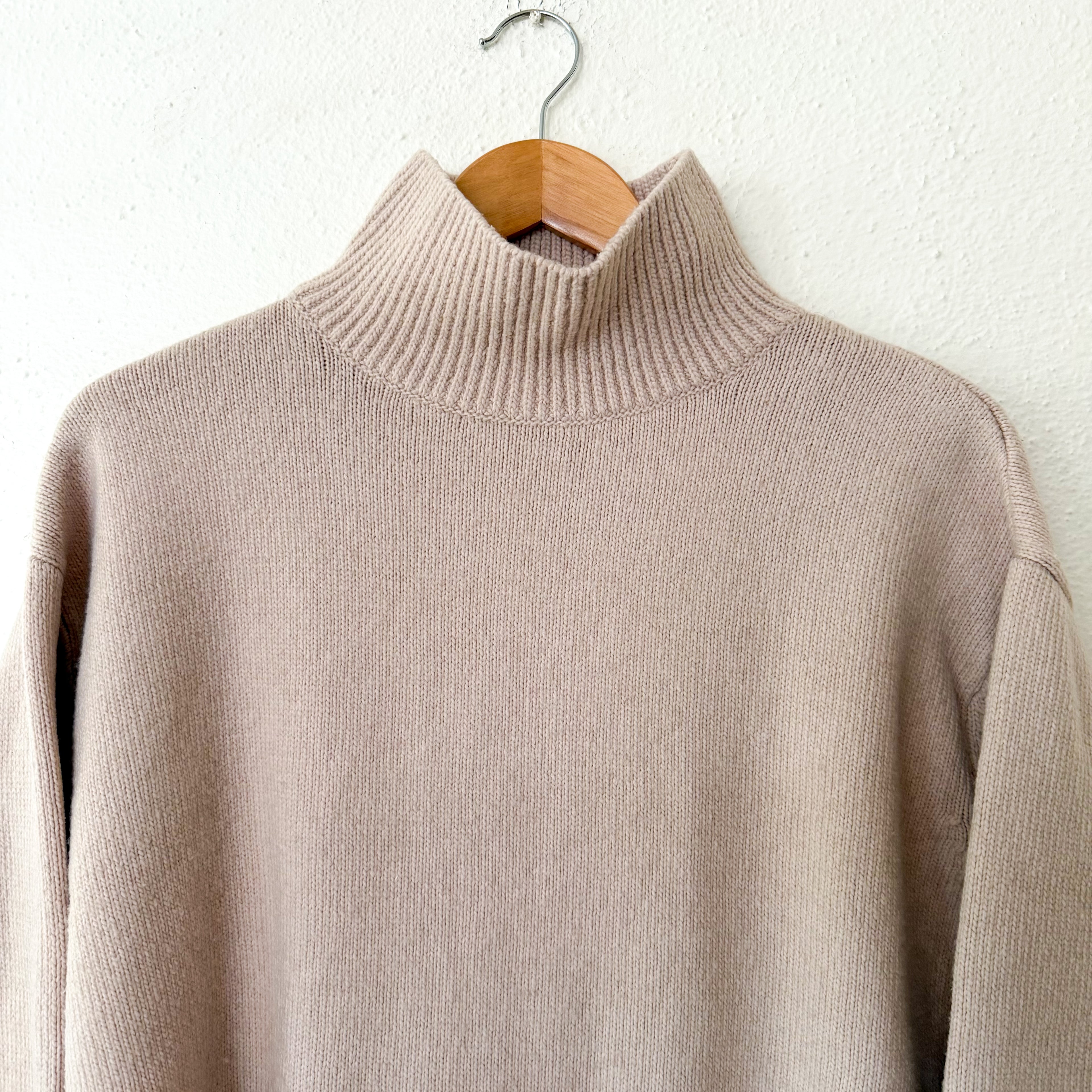 H&M Oversized Mock Neck Side Slit Turtleneck Sweater in Beige | S