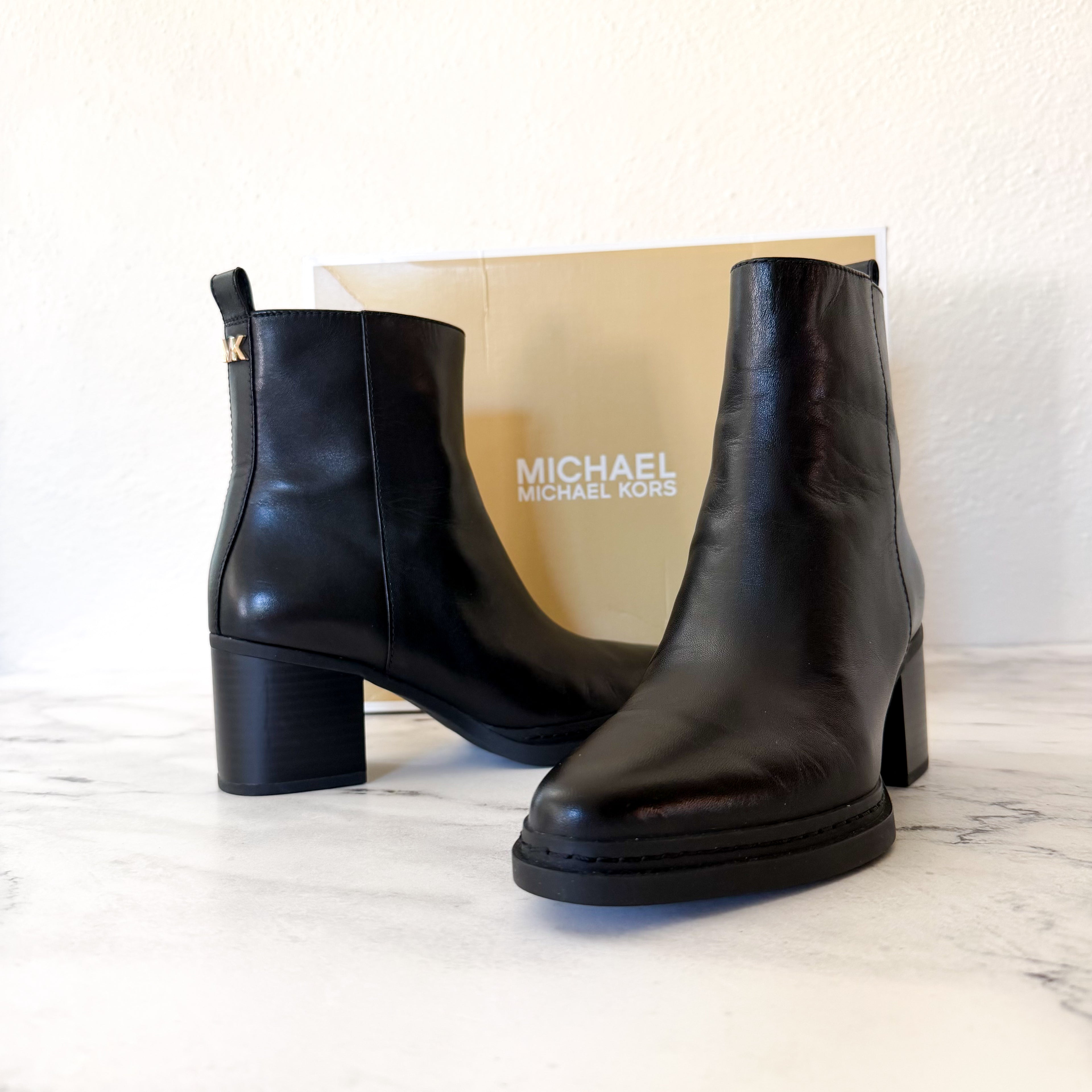 MICHAEL Michael Kors Leather Lex Ankle Bootie in Black | 6.5