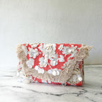 Anthropologie Beaded Embellished Orange Fringe Clutch