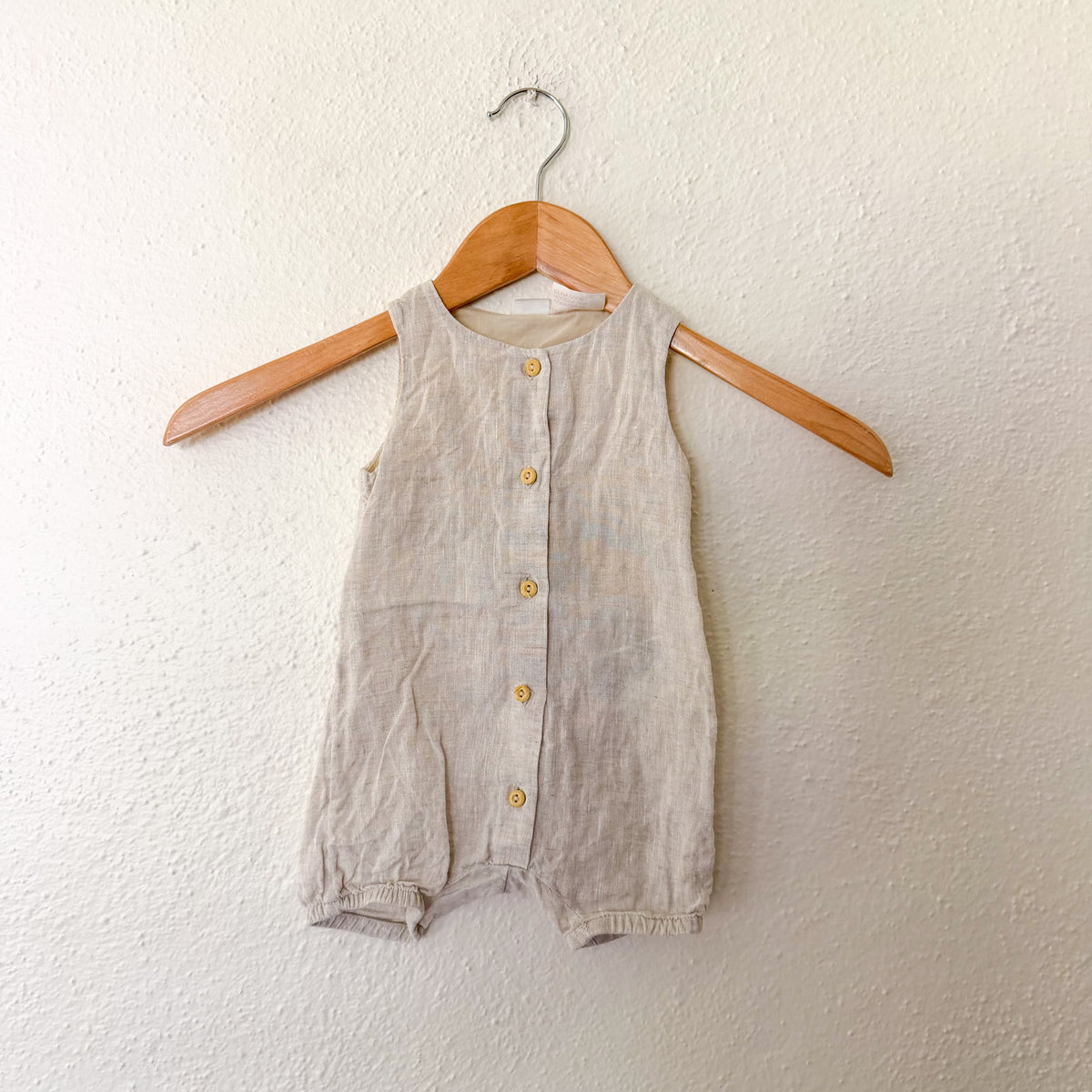 H&M 100% Linen Tan Sleeveless Button Down Romper | 0-3m