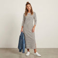 Pomander Place Navy Stripe Gio 3/4 Sleeve Jersey Maxi Dress | XS