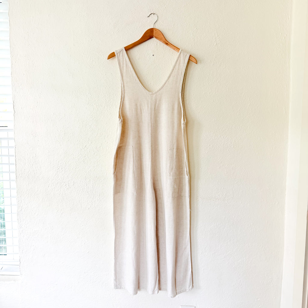 Treasure & Bond Natural Cream Textured Linen Blend Relaxed Jumpsuit | XS