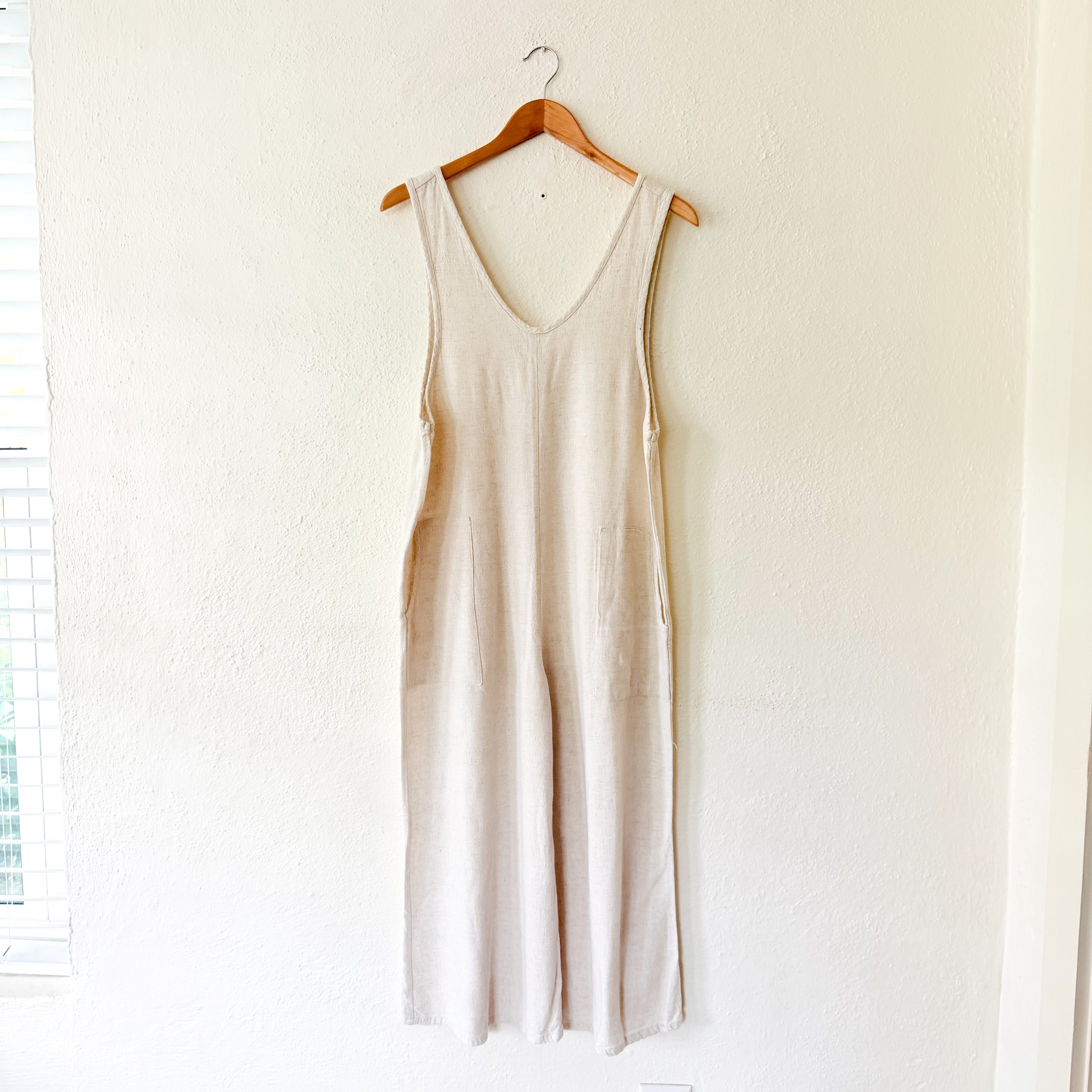 Treasure & Bond Natural Cream Textured Linen Blend Relaxed Jumpsuit | XS