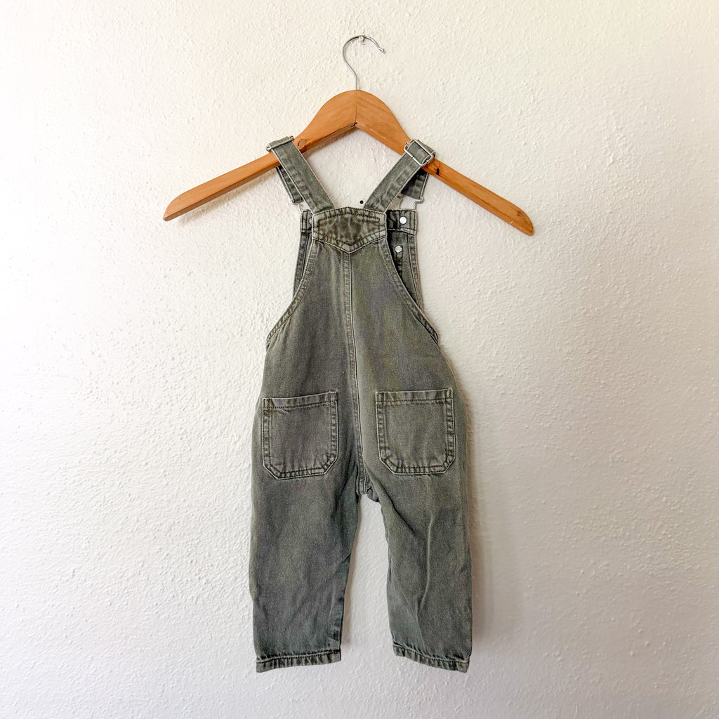 Zara Dusty Sage Green Cotton Overalls | 9-12m