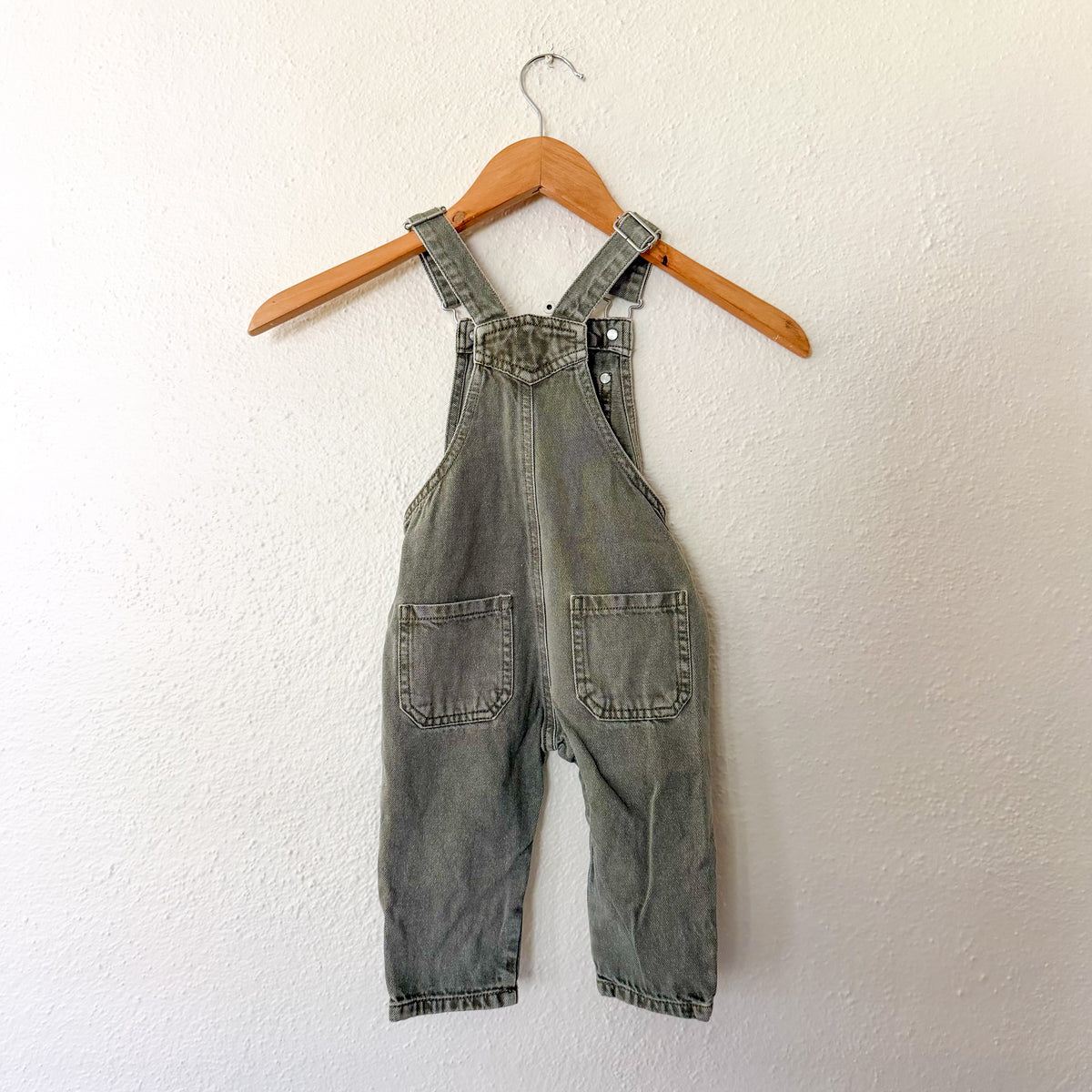 Zara Dusty Sage Green Cotton Overalls | 9-12m