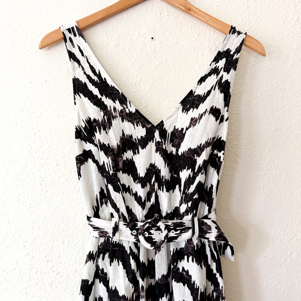 Nine West Linen Blend Belted Ikat Midi Dress | XS