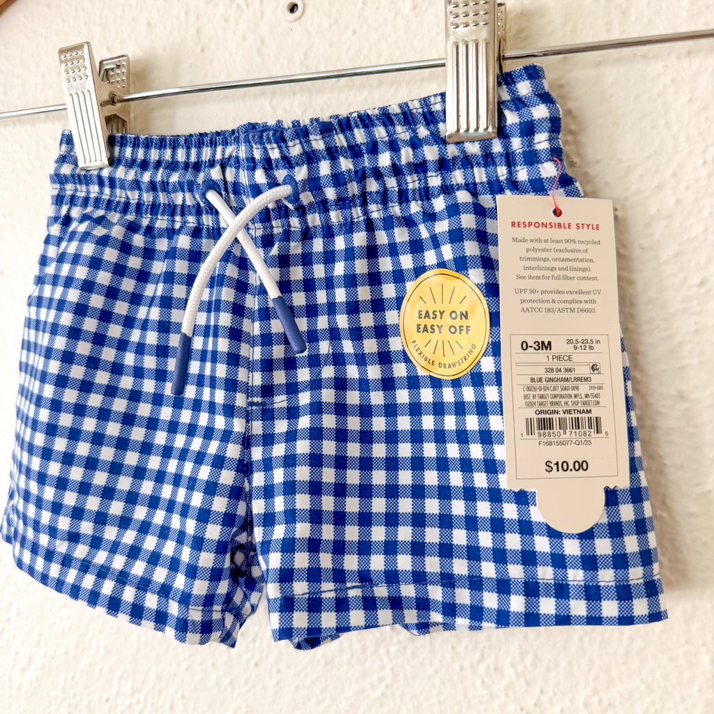 Cat & Jack Baby Navy Blue Gingham Swim Trunks | 0-3m