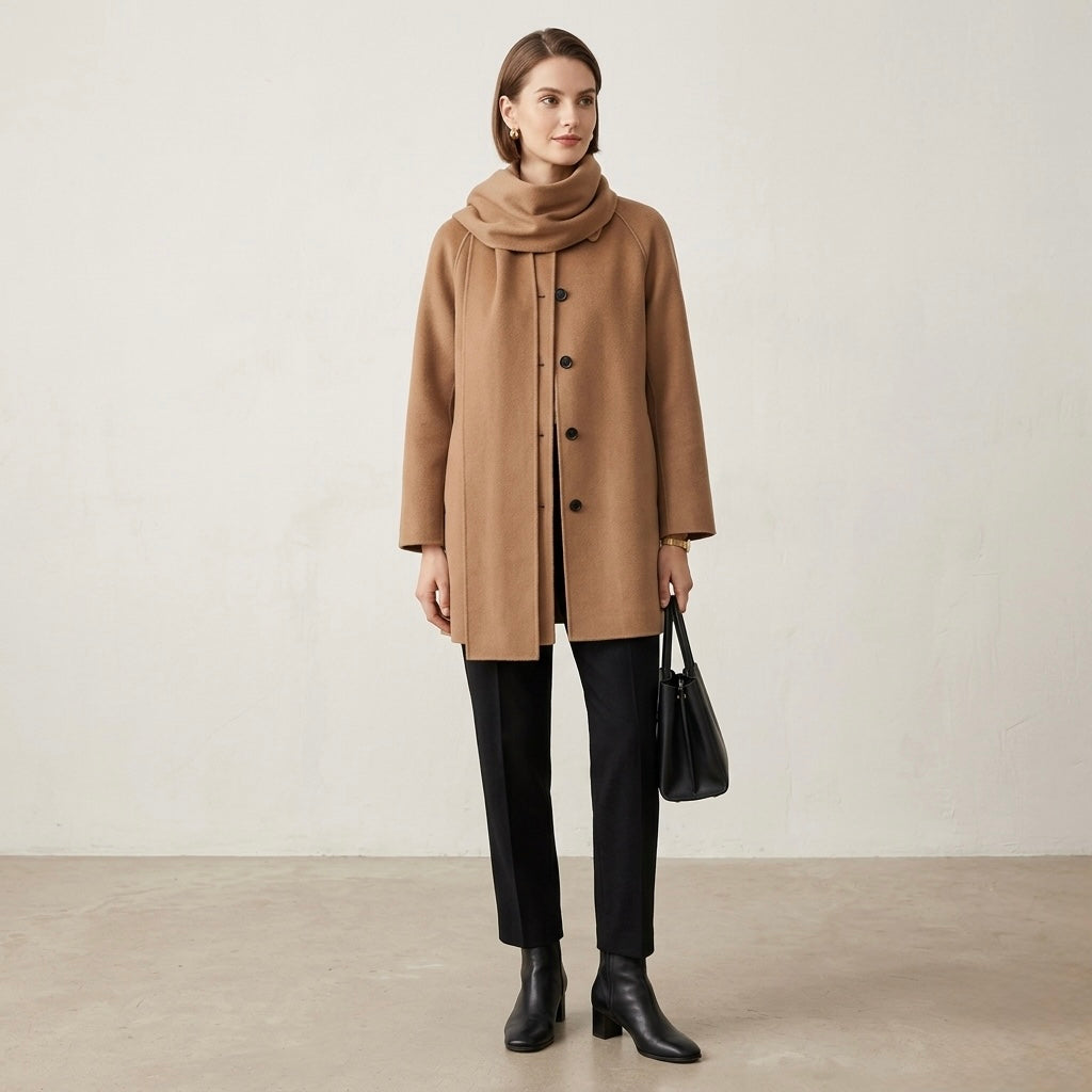 J.Crew Scarf Coat in Dark Camel Drapey Wool Blend | XS