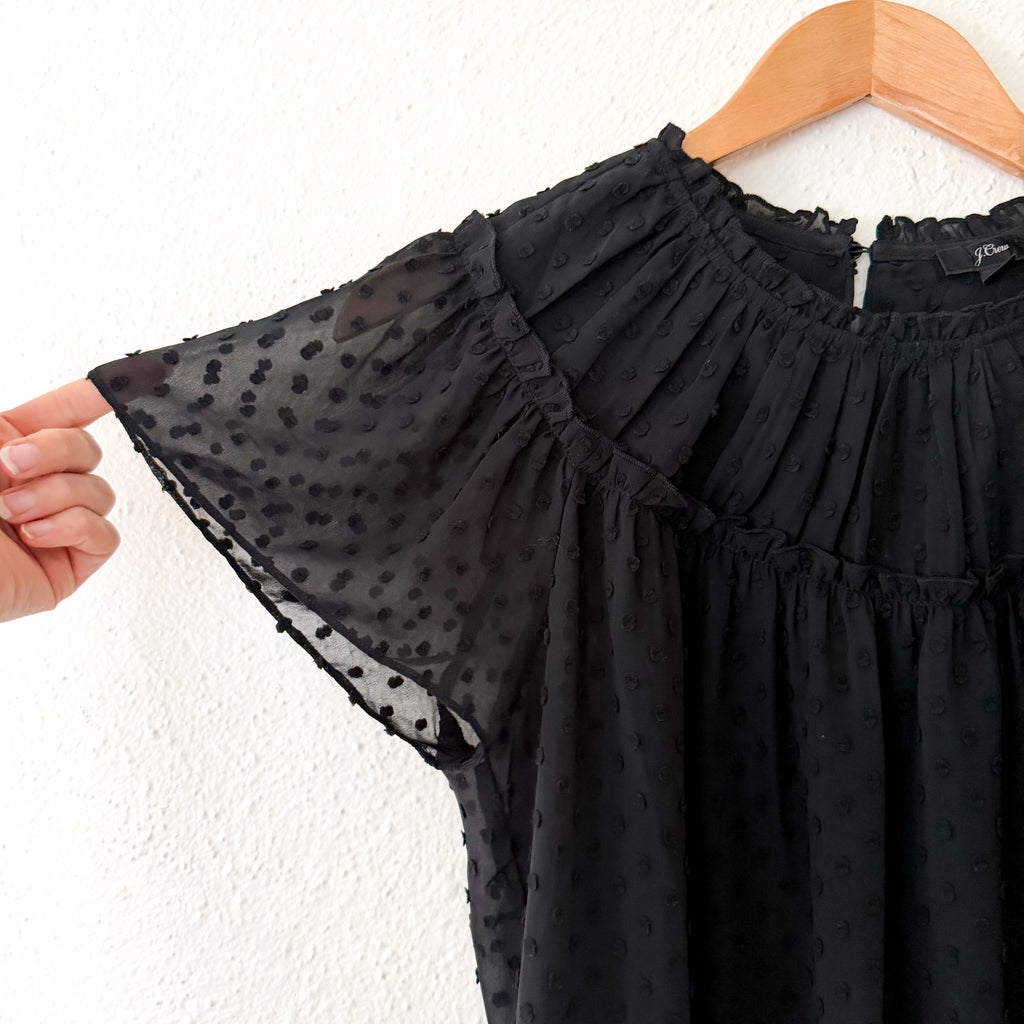 J.Crew Black Swiss Dot Short Sleeve Blouse | XS
