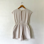 Womens Cream Throw & Go Shortsie Dupe Knit Muscle Sleeve Top Romper | S