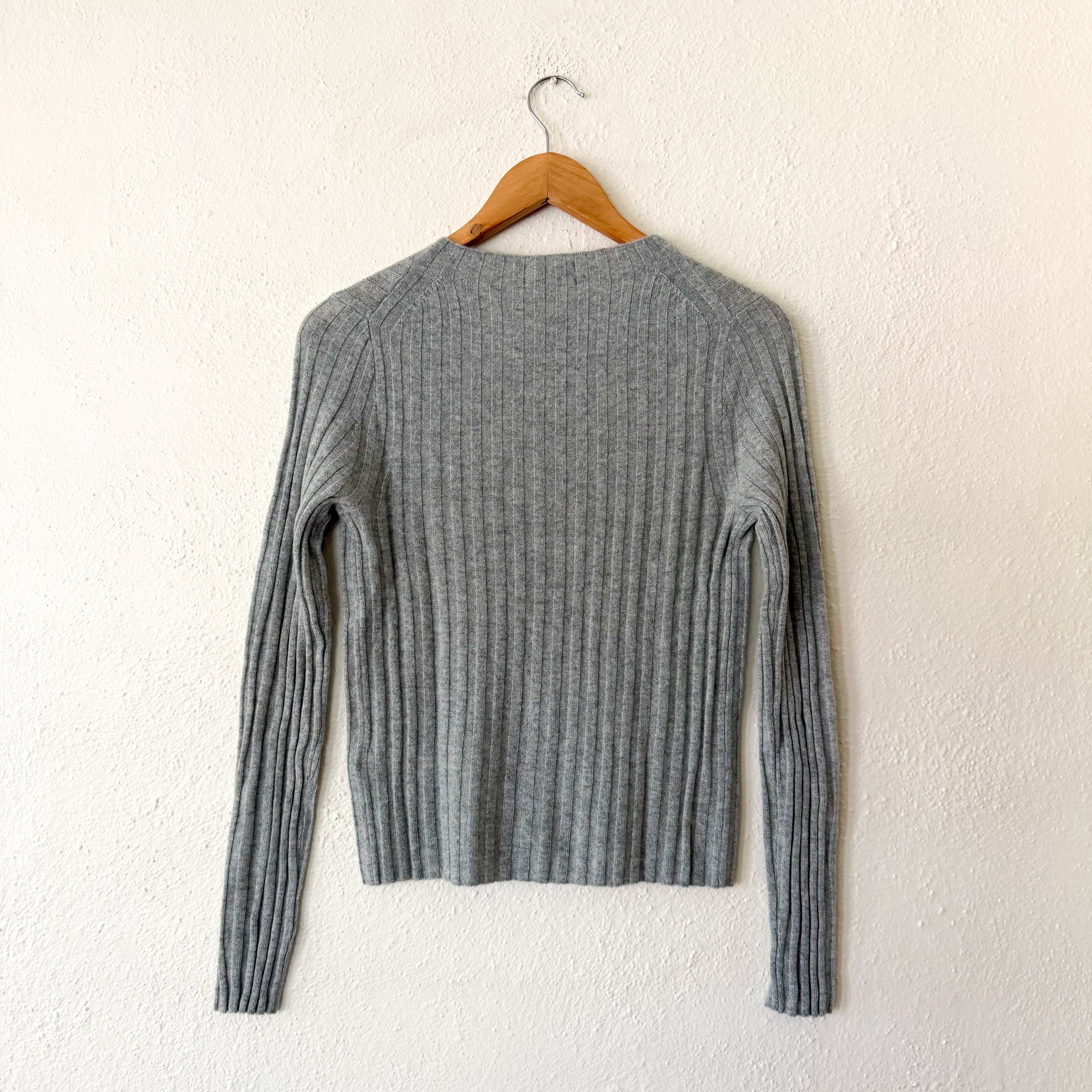 J.Crew 100% Cashmere Wide-Ribbed Grey Cashmere Cardigan Sweater | XS