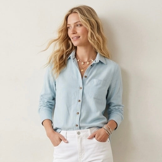 Beaufort & Blake Moreland Flannel Button Down Shirt in Aqua | XS