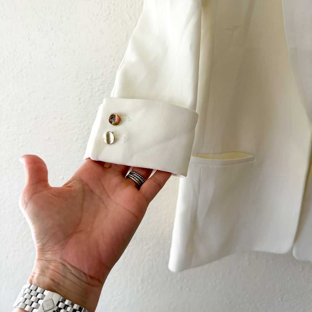 H&M Open Front Crepe Blazer in Cream | 0