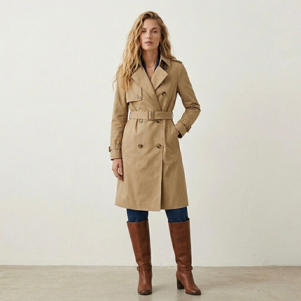 Mango Classic Double Breasted Belted Longline Trench Coat in Beige, sz XS