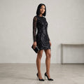 White House Black Market Black Long Sleeve Fringe Mini Dress | 0