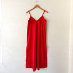 Juliet Dunn London Red Wave Cotton Poplin Strappy Embroidered Lace Midi Slip Dress | sz 1 (S-4/6)