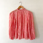 Ulla Johnson Sheer Silk Blend Floral Ruffle Mock Neck in Coral | 2
