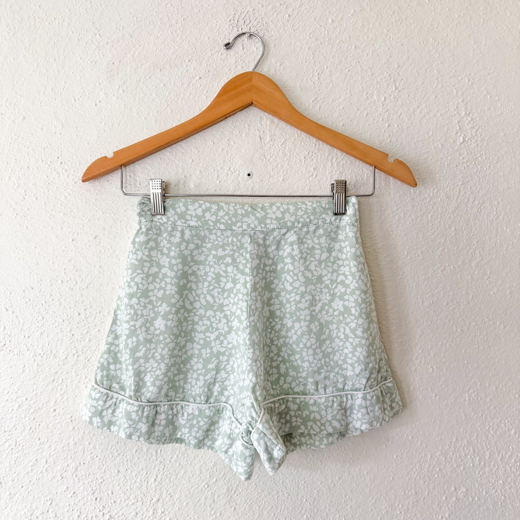 H&M Home Lyocell Mint Floral PJ Top + Ruffle Shorts | XS