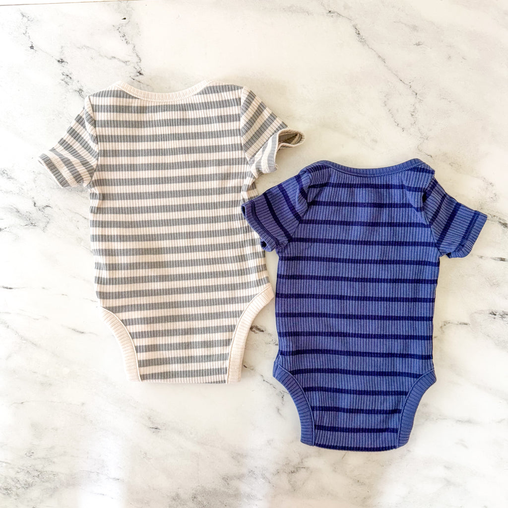 Baby Gap First Favorites Blue Cream Black Textured Short Sleeve Bodysuits Bundle x4 | sz 0-3m