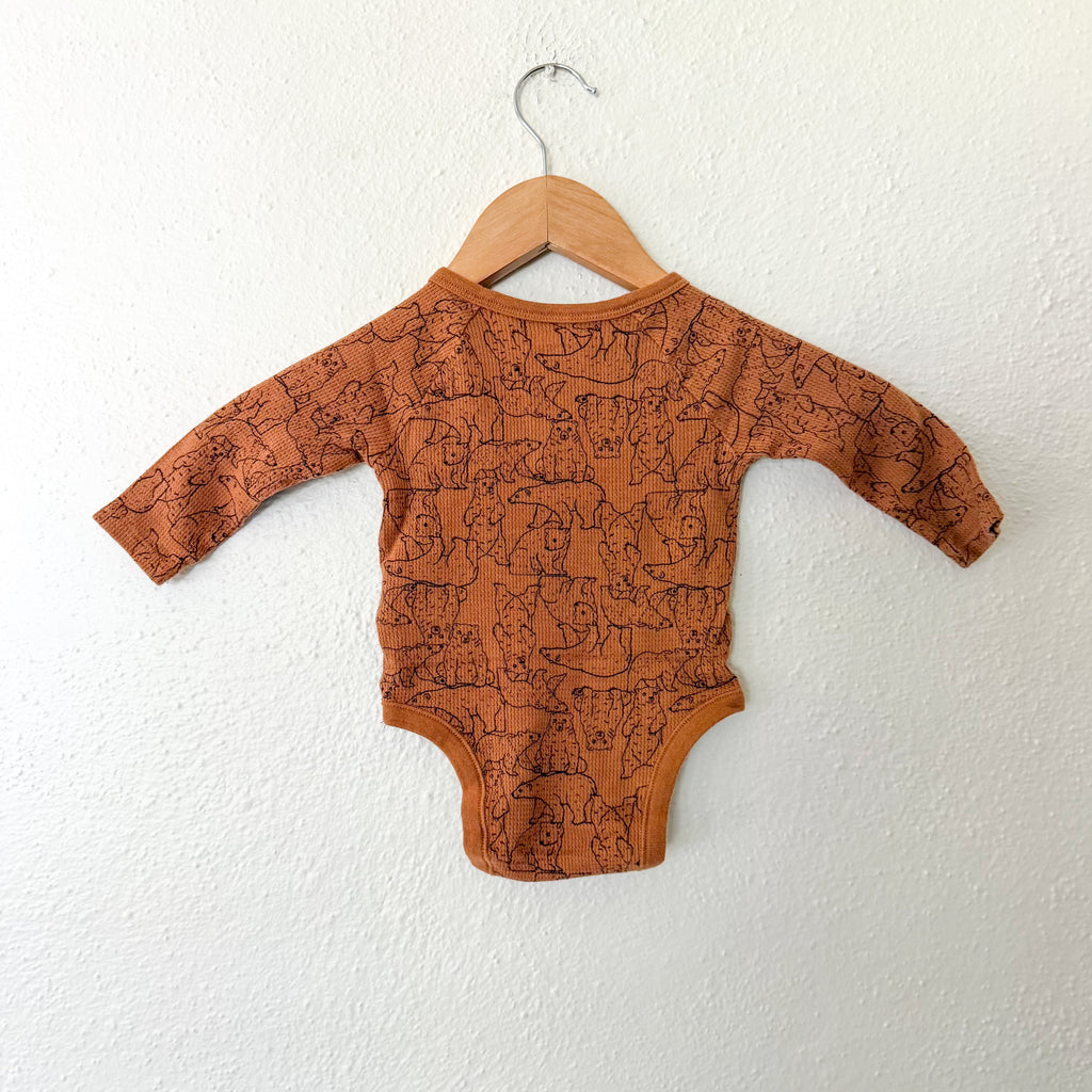 Old Navy Brown Bear Textured Cotton Long Sleeve Bodysuit | 6-12m