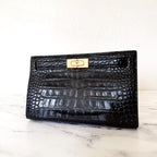 Tory Burch Lee Radziwill Black Croc-Embossed Leather Petite Bag