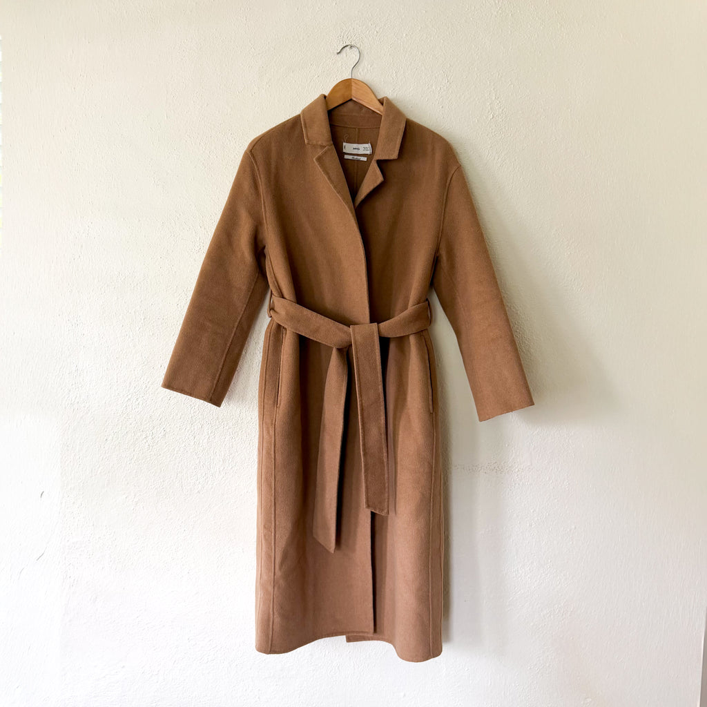 Mango MNG Handmade Wool Blend Belted Trench Coat in Camel | XS