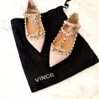 Valentino Garavani Rockstud Caged Nude Patent Leather Pointed Toe Ballet Flats | 36/US 6