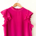DKNY Sleeveless Ruffle Silky Chiffon Blouse in Hot Pink | S