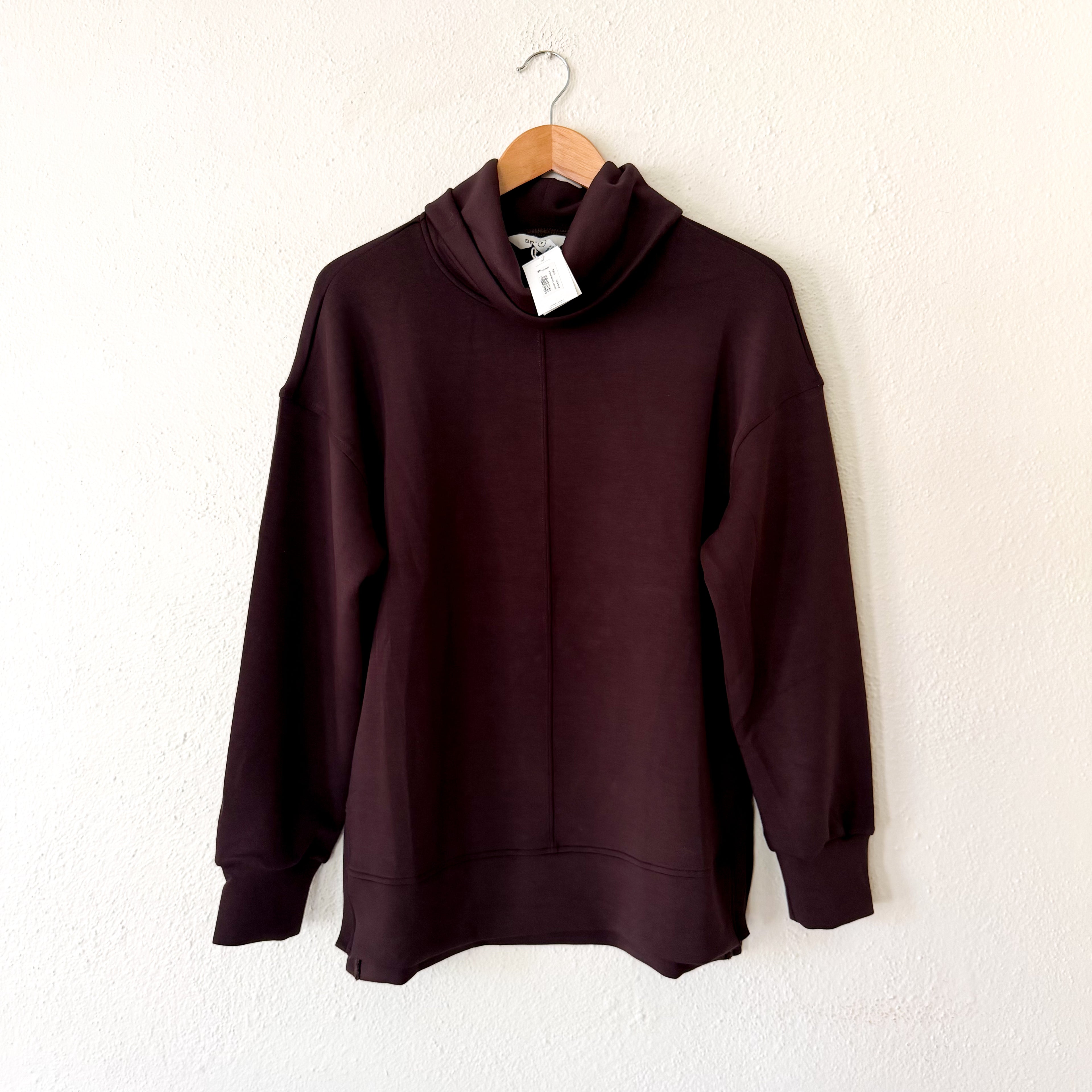 Spanx AirEssentials Tunic Turtleneck Sweatshirt in Truffle Brown | Small