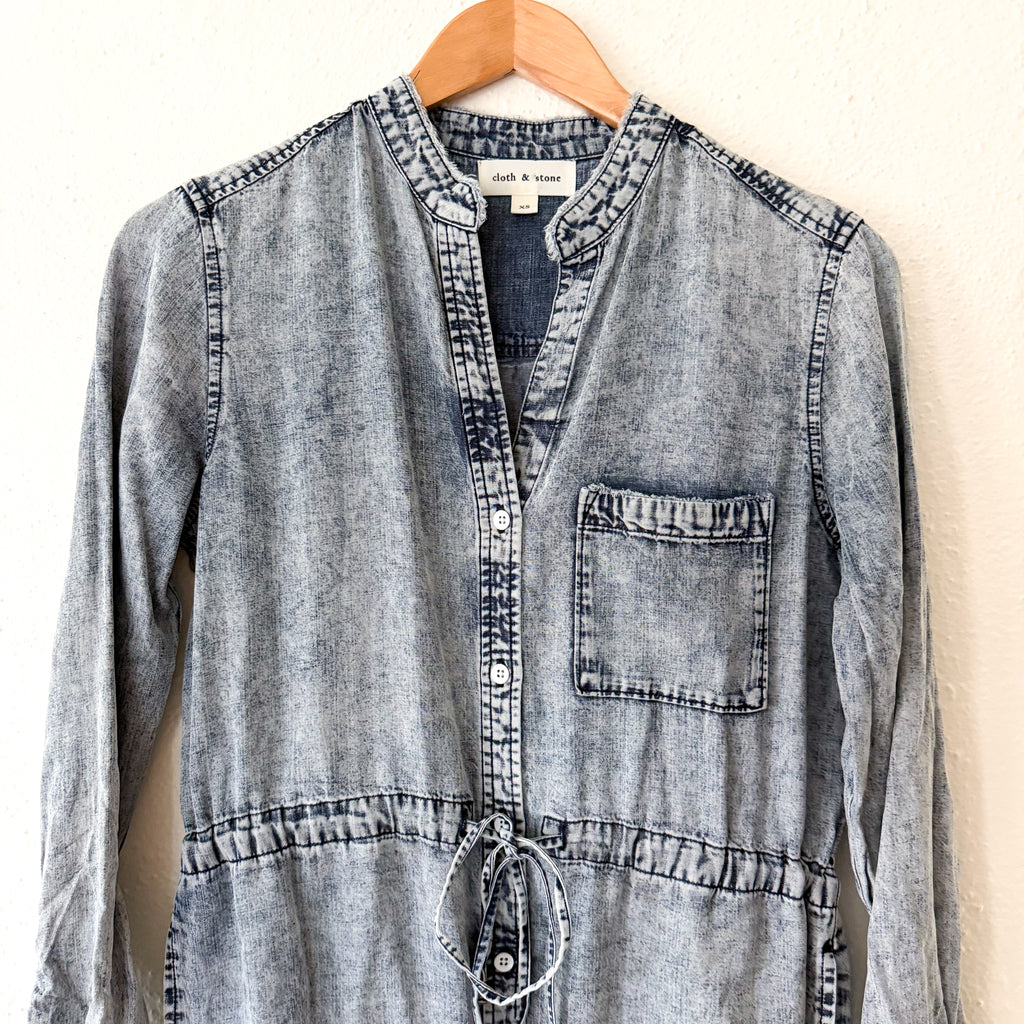 Cloth & Stone Long Sleeve Acid Wash Tencel Denim Shirt Dress | XS