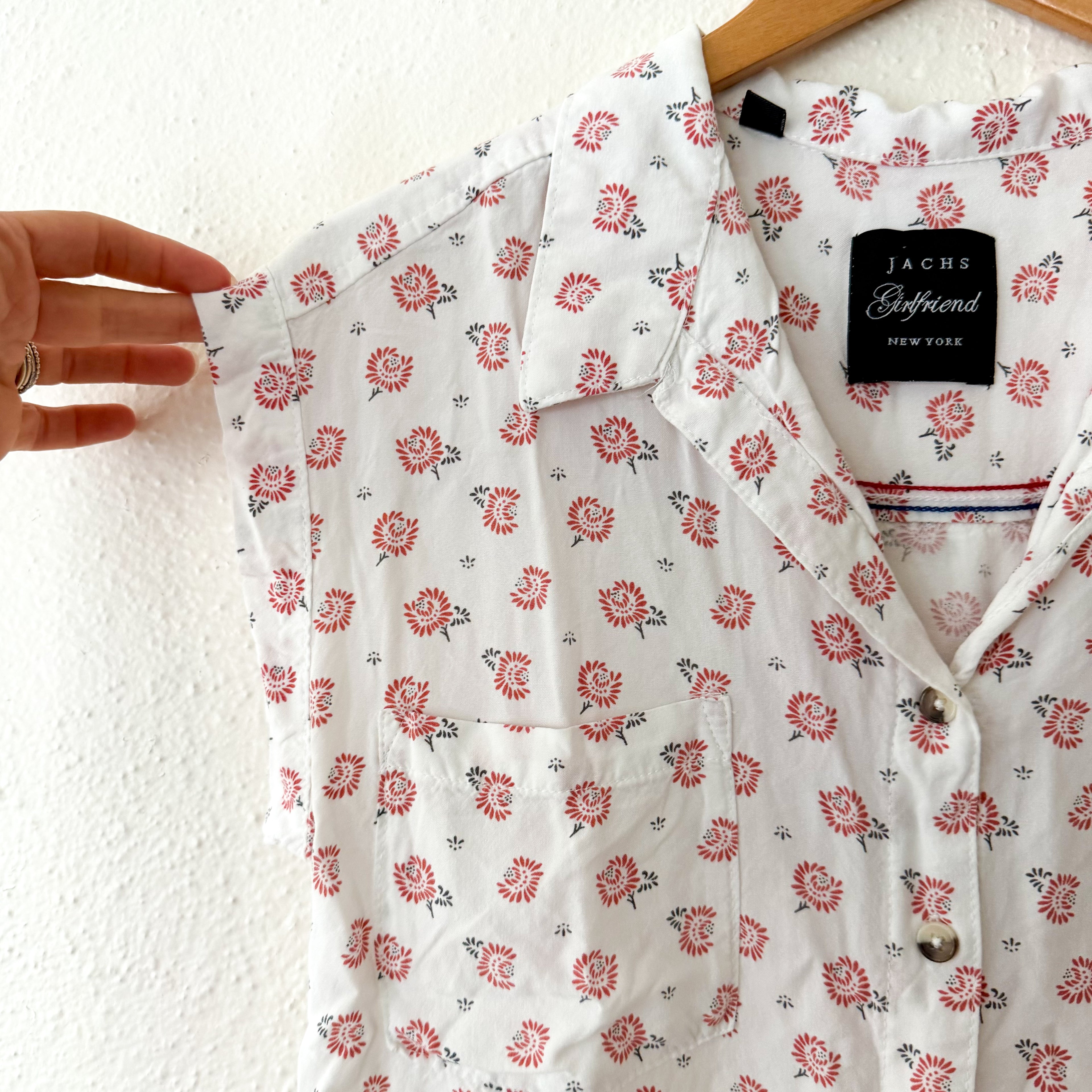 Jachs New York Girlfriend Floral Rayon Short Sleeve Button Up Blouse | XS