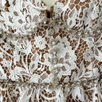 Self-Portrait White Diamante Rhinestone Embellished Lace Midi Dress | 0