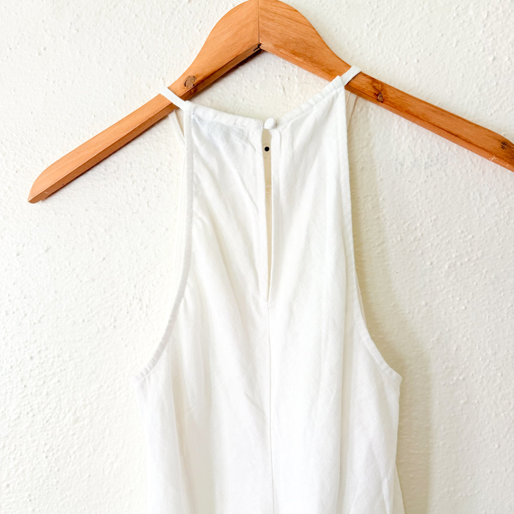 J.Crew High Neck 100% Linen Midi Dress in White | 00