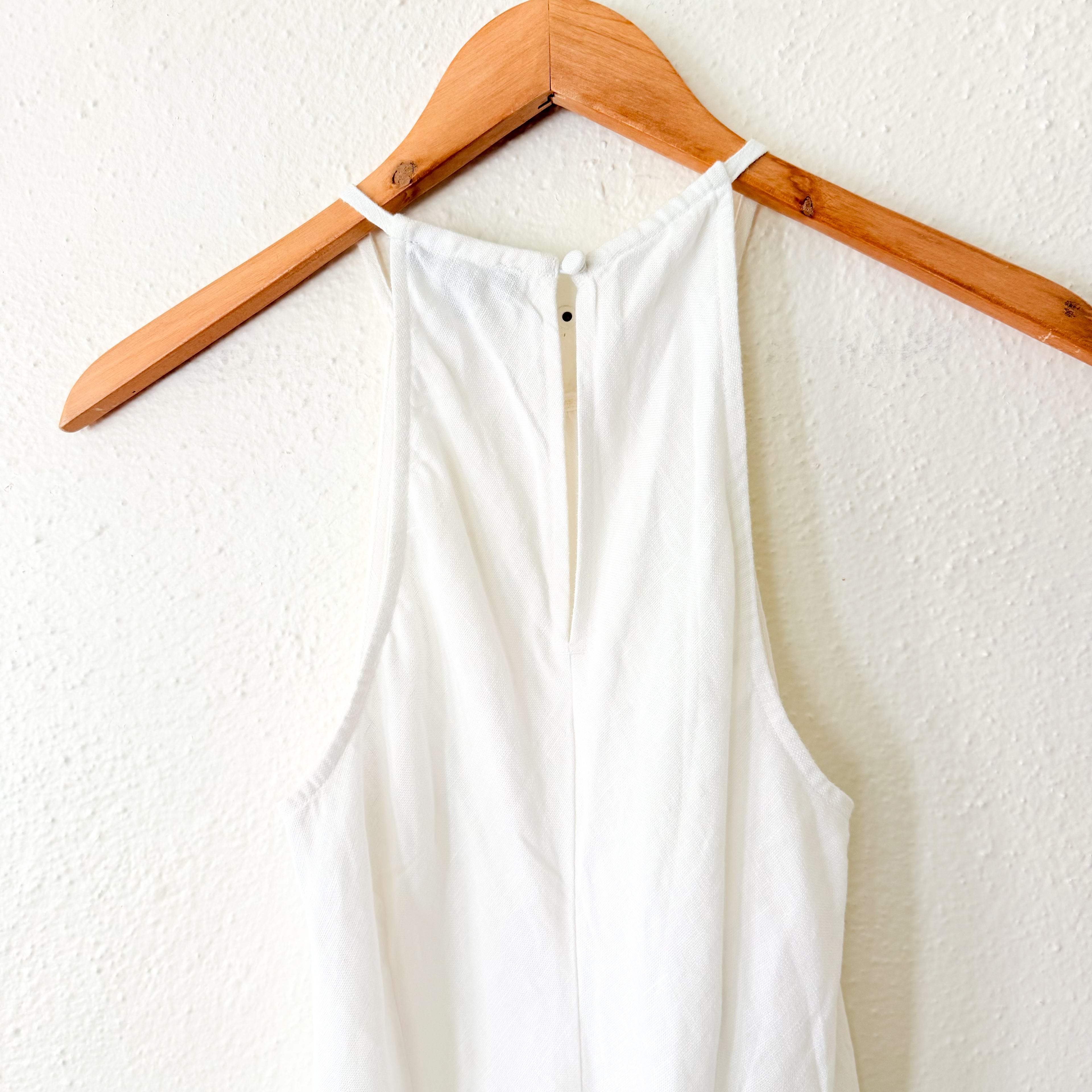 J.Crew High Neck 100% Linen Midi Dress in White | 00