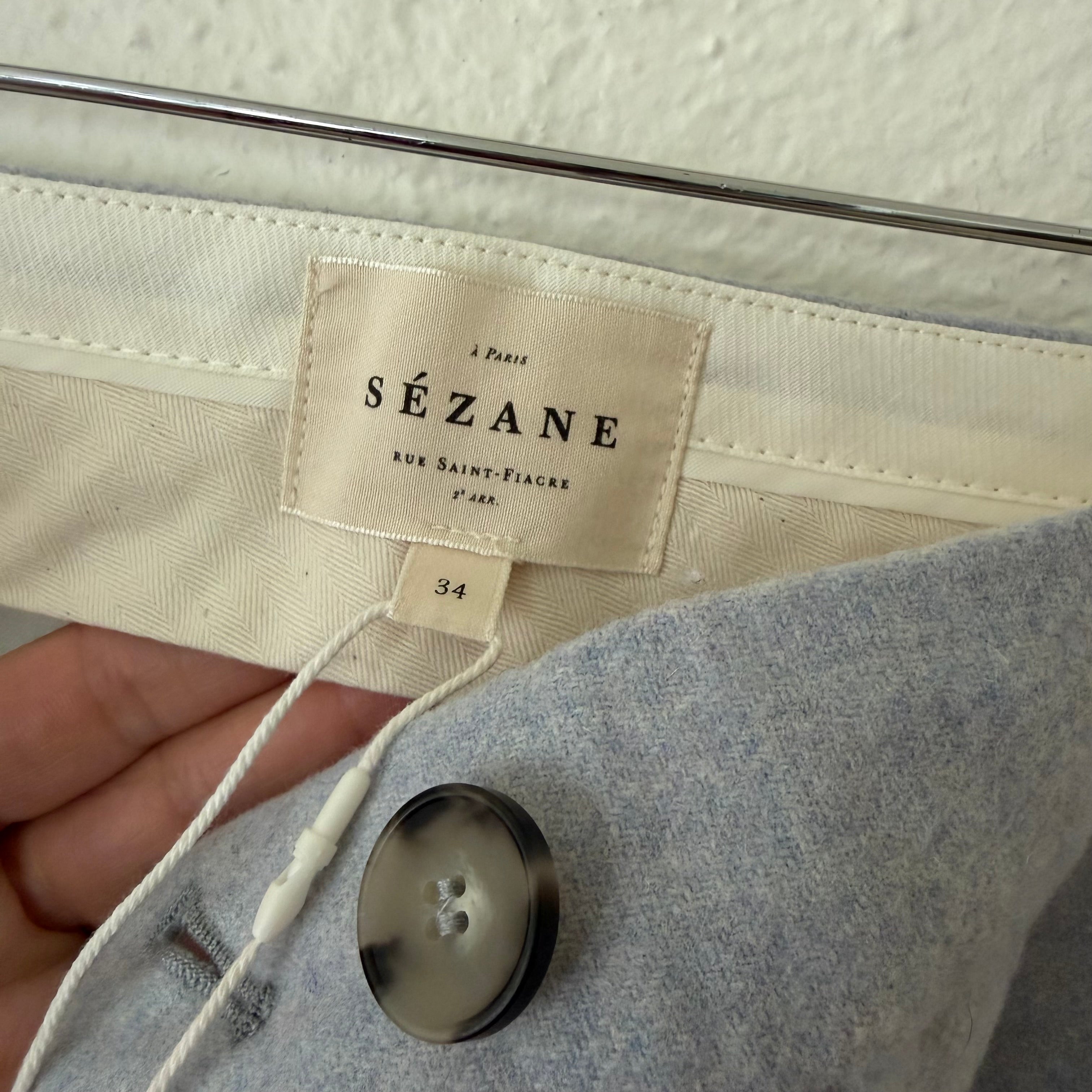 Sézane Martin High Rise Wide-Leg Wool Blend Trousers in Ice Blue | sz 2